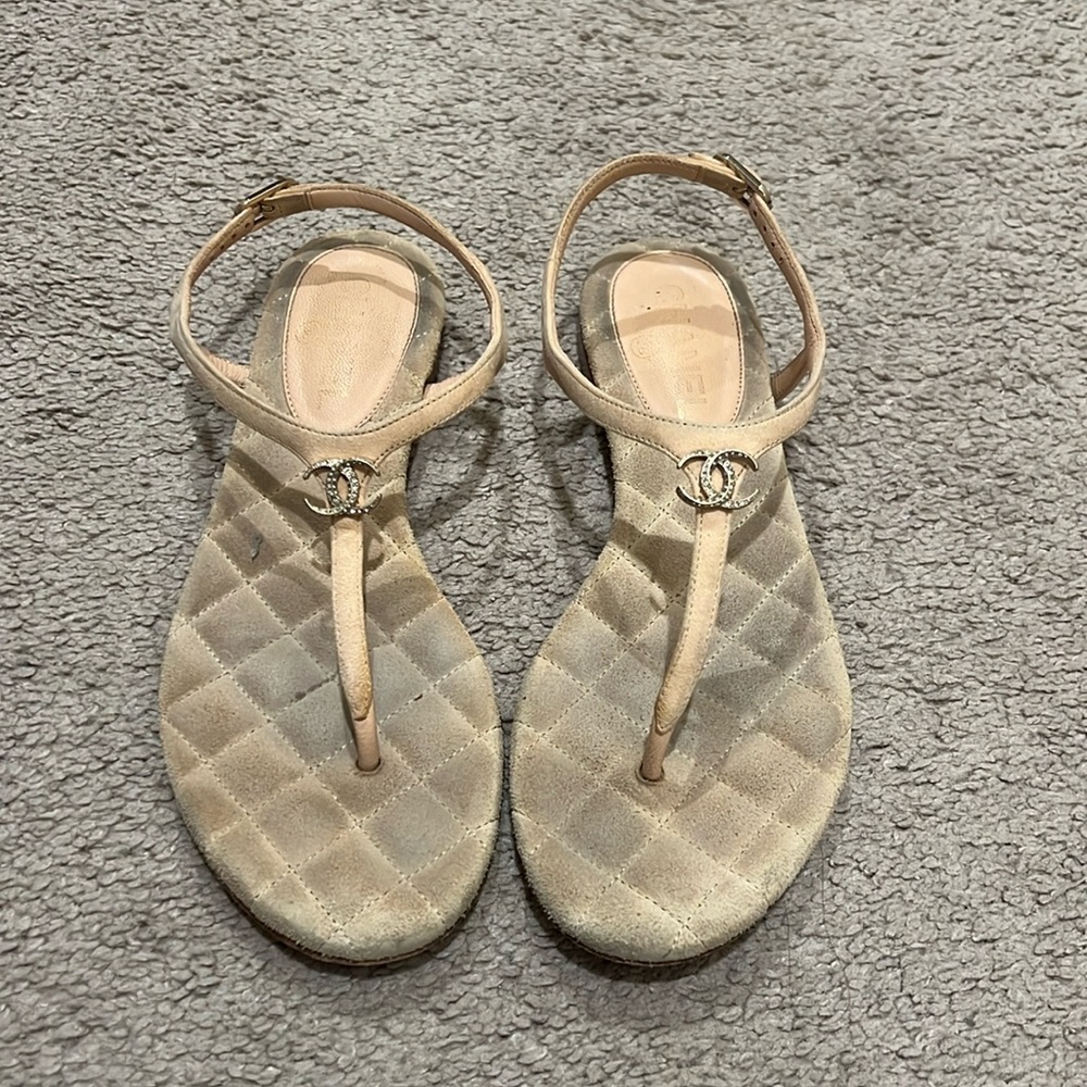 Well loved Chanel pink sandals